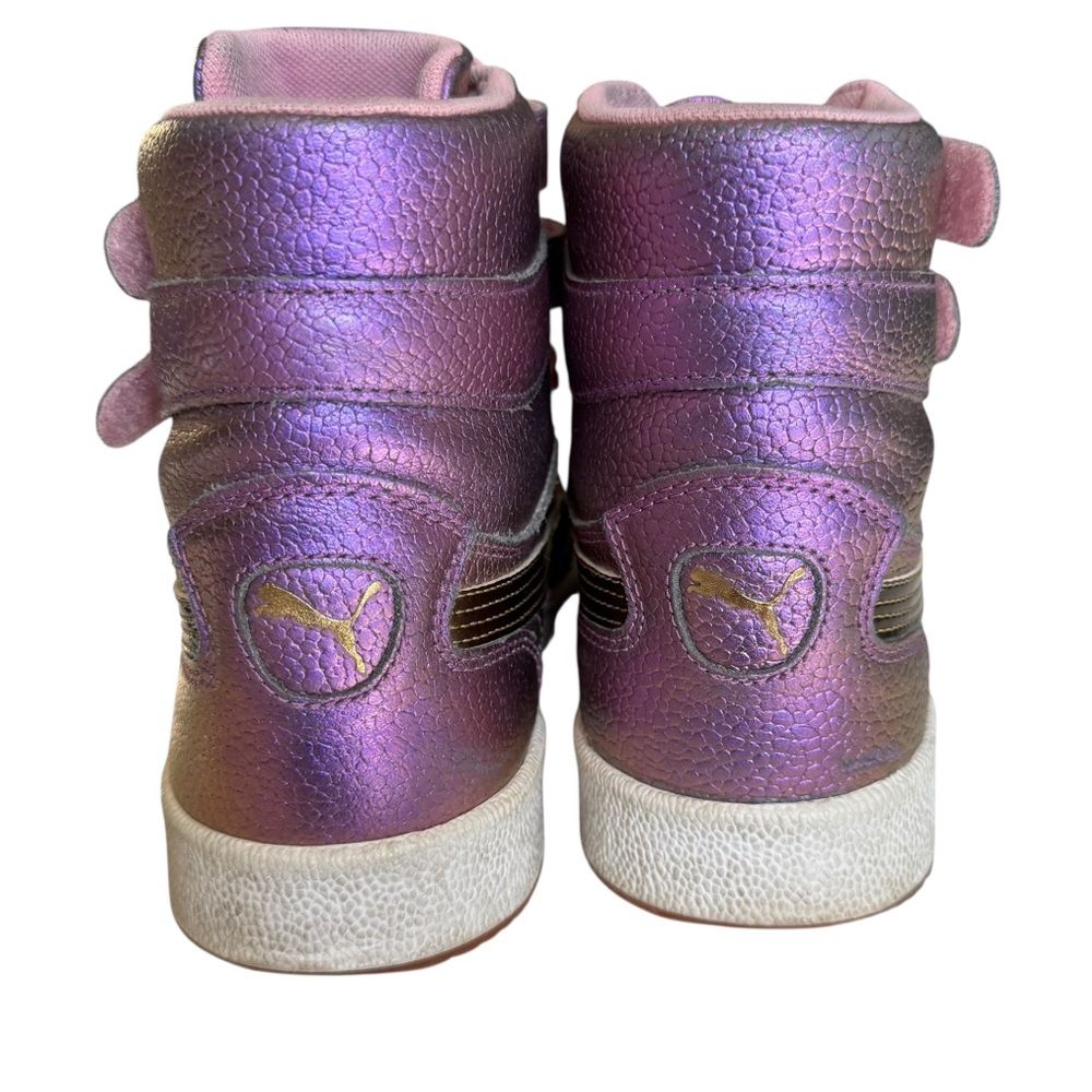 Puma Purple Metallic High-Top Sneakers with Pink Laces and Gold Stripe - Picture 7 of 9